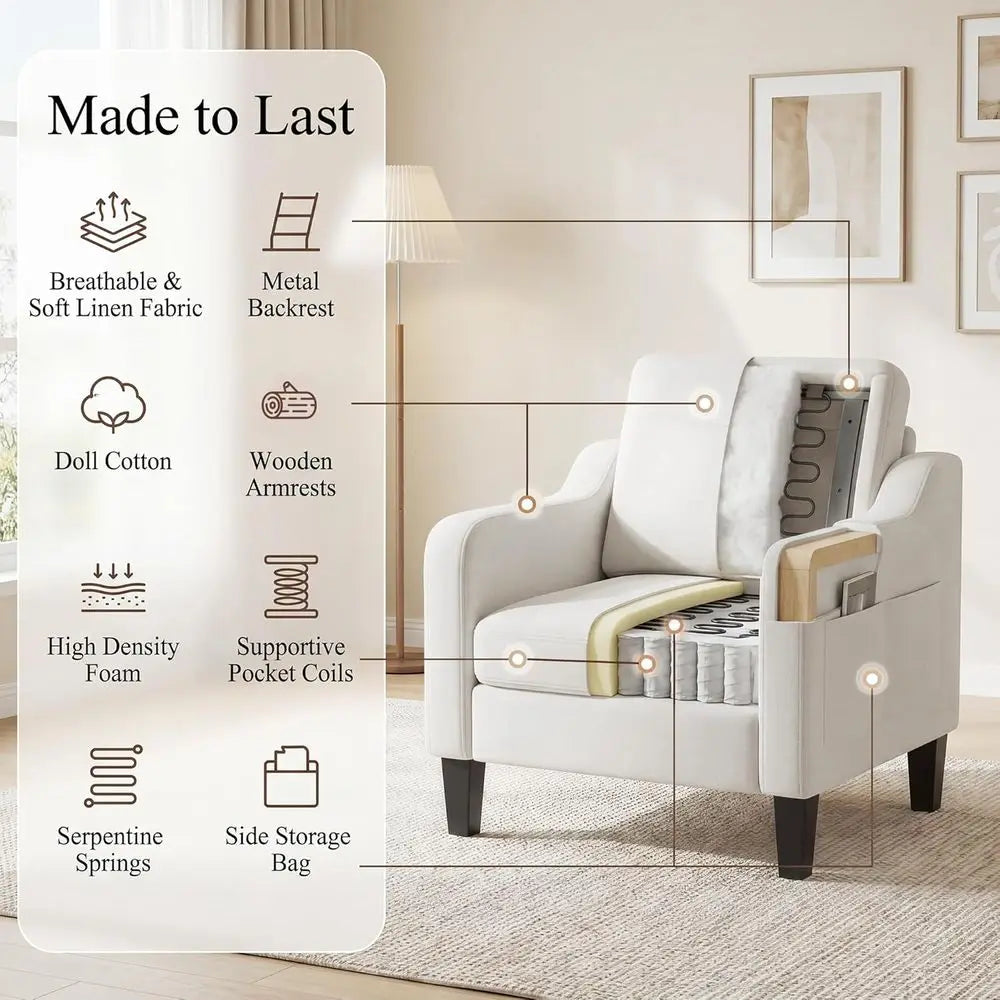 Living Room Chair, Accent Upholstered Armchair, Modern Single Sofa Chair for Bedroom Reading Corner, Comfy Lounge