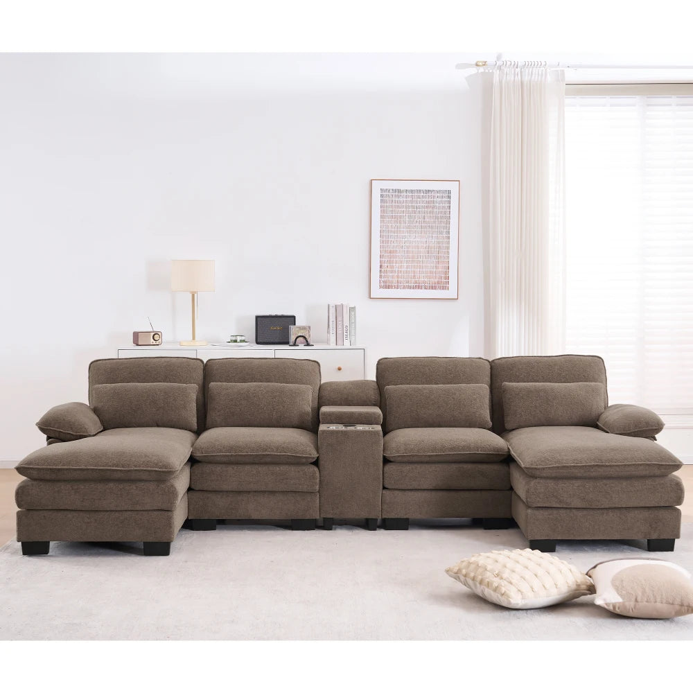 Cloudhaven U-Shaped Chenille Sectional Sofa with Storage – 124 Inch