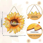 Welcome Wood Door Hanger 12 Inch Large Wooden Flower Sign, Inspirational Wall Porch Art, Summer Fall Front Door Wreath, Indoor