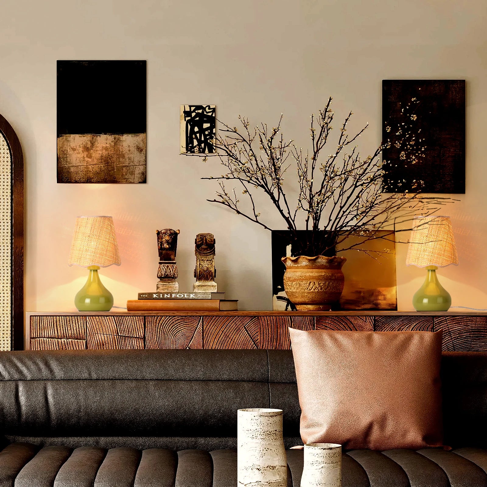 Sagewood Boho Scalloped Rattan Table Lamp