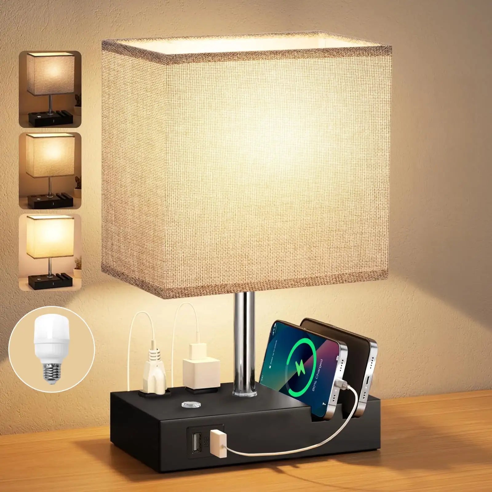 LumiHaven Touch Control Bedside Lamp with USB Charging Ports