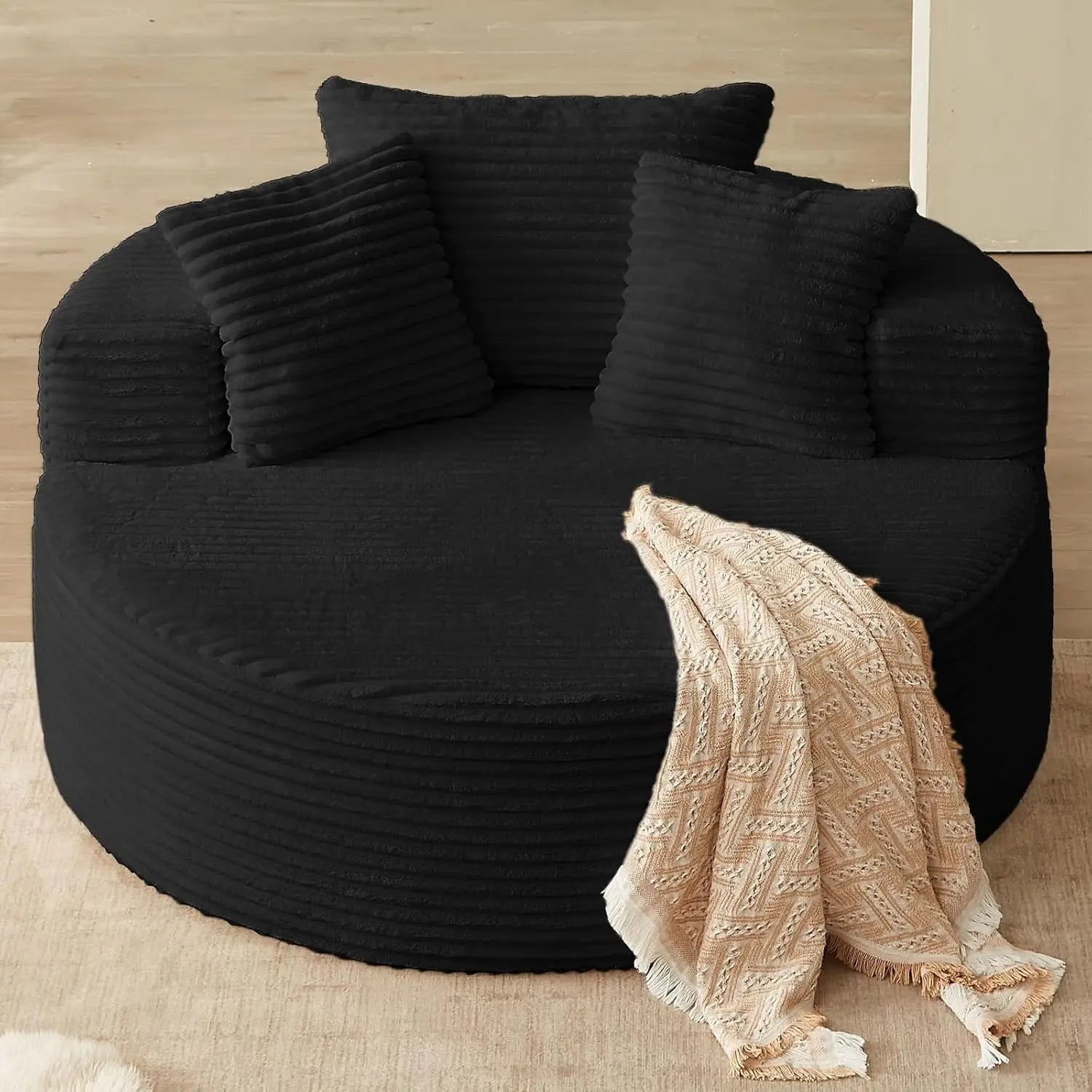 CloudNest Round Corduroy Chaise Lounge with Ottoman