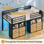 ADORNEVE Low Lot Bed Twin Size with 8 Storage Ders or Kids, Natural | Storage Bookcases, LED Lights, 14" H Saety Guardrail, Spac