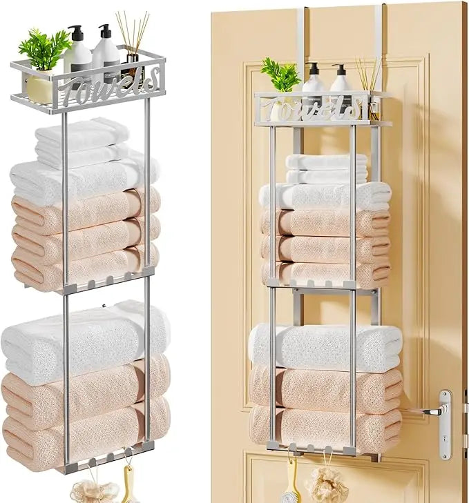 HavenHarbor Over-the-Door & Wall-Mounted Towel Rack with Storage Shelf