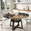 Farmhouse Round Dining Table with Open Storage Shelf & Reinforced Metal Cross Base
