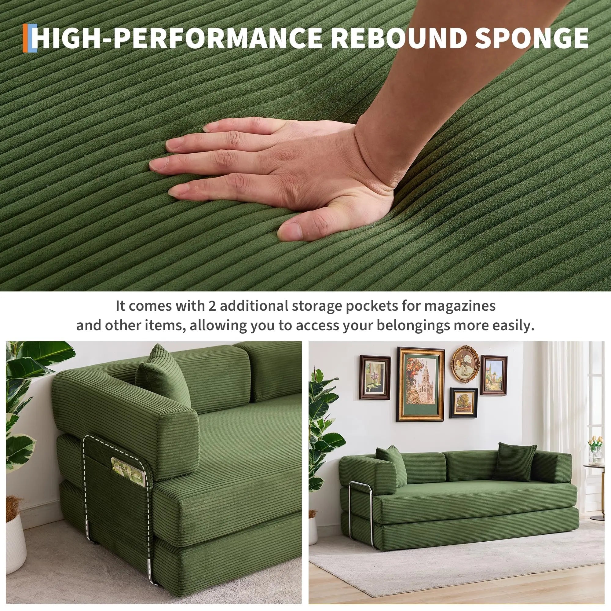 Sleeper Sofa Bed 78 8 Inch 5 In 1 Folding Mattress Couch Loveseat Fixed Shape Steel Frame Corduroy With Pillows No Assembly Floor Futon For Apartments Guest Rooms Dorms RVs