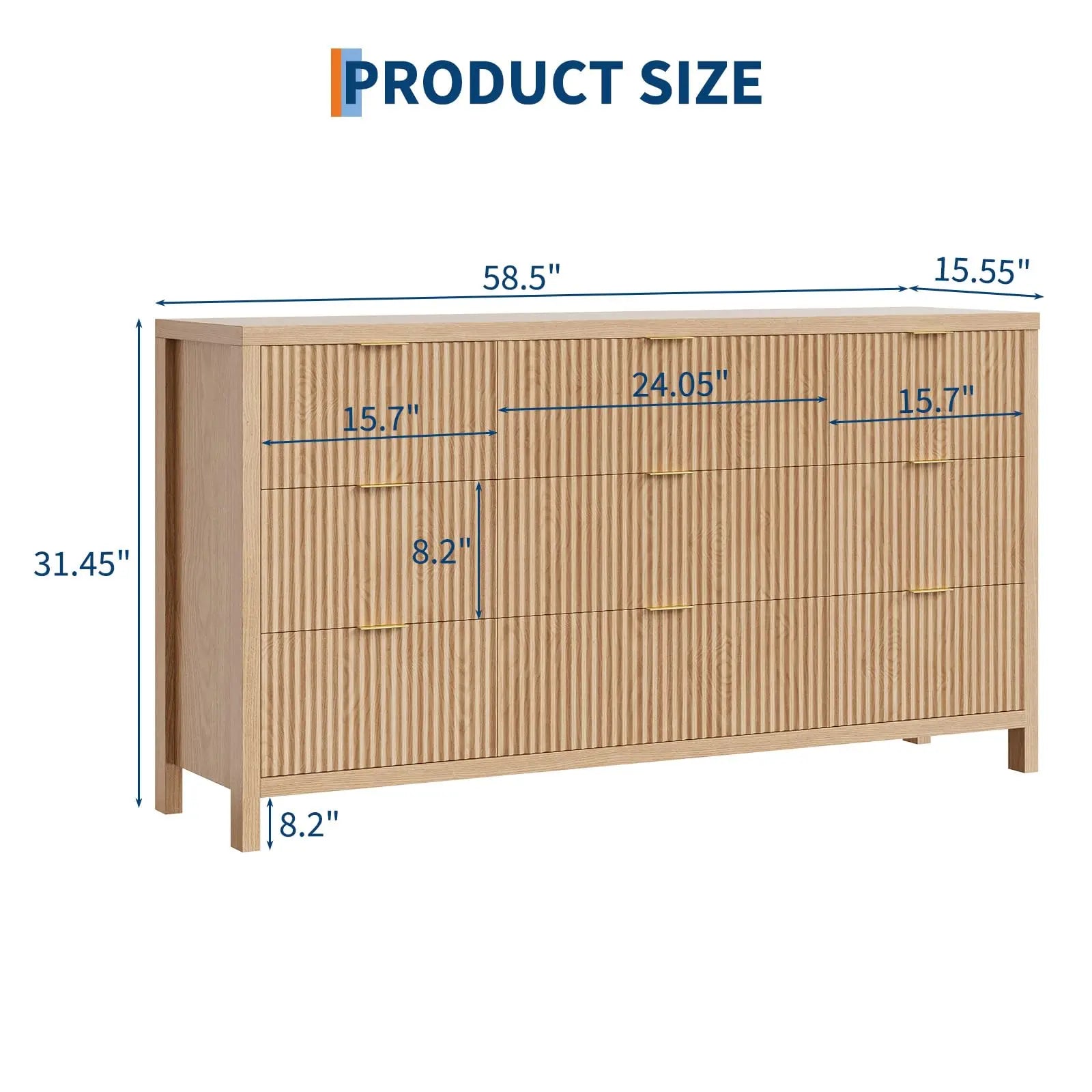 Willow Ridge Mid-Century Fluted Farmhouse Dresser – 9 Drawer Storage Organizer