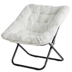 JHK 28IN Cozy Saucer Chairs Soft Faux Fur Large Size Folding Lounge Living Room Padded Seat Metal Frame Reading Chair Furniture