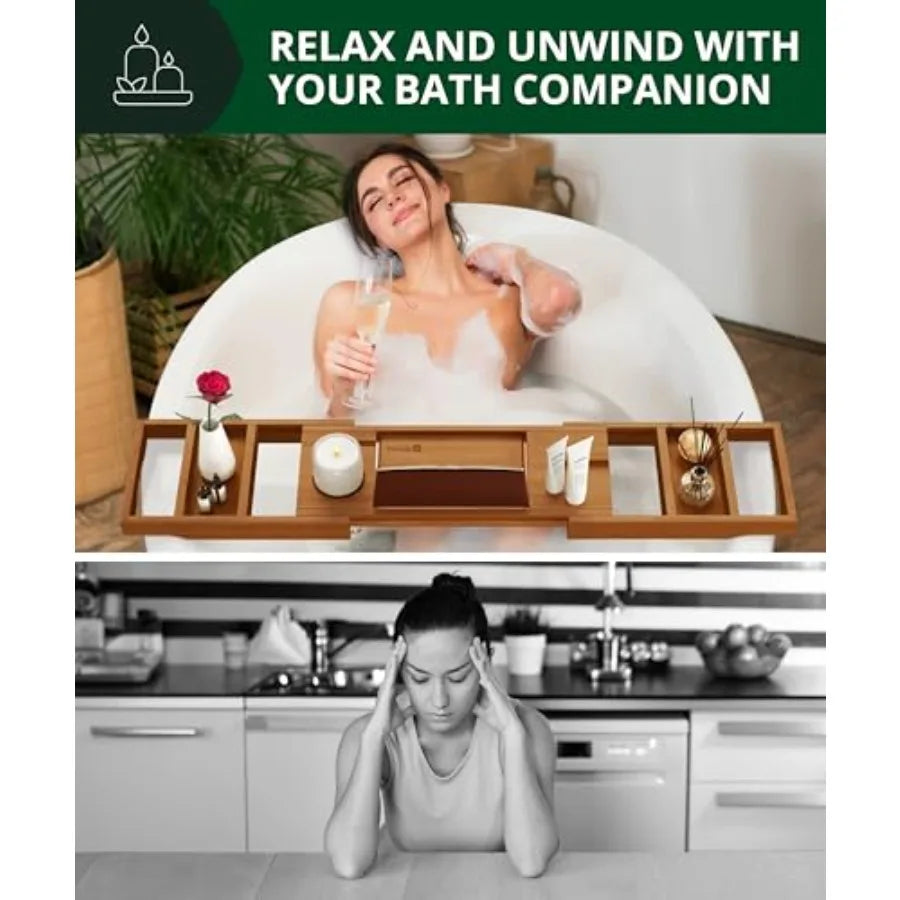 Serenity Retreat Foldable Bamboo Bath Caddy Tray