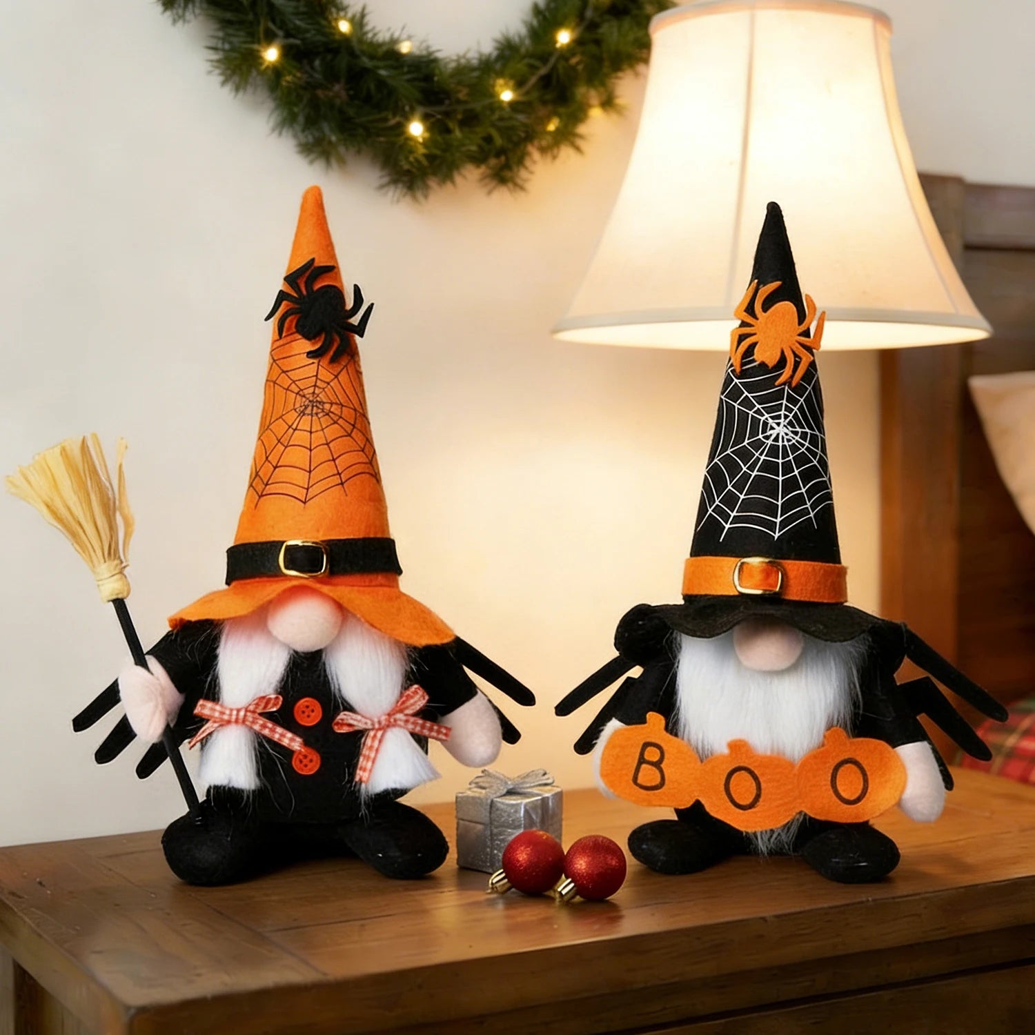 Halloween Spider Puppet Ornament Set – Black & Orange Spooky Décor 2-Piece