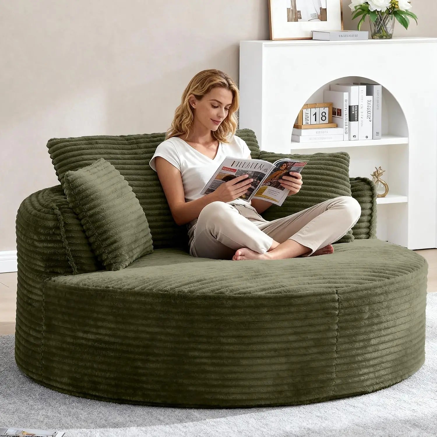 Oversized Round Corduroy Cloud Lounge Chair