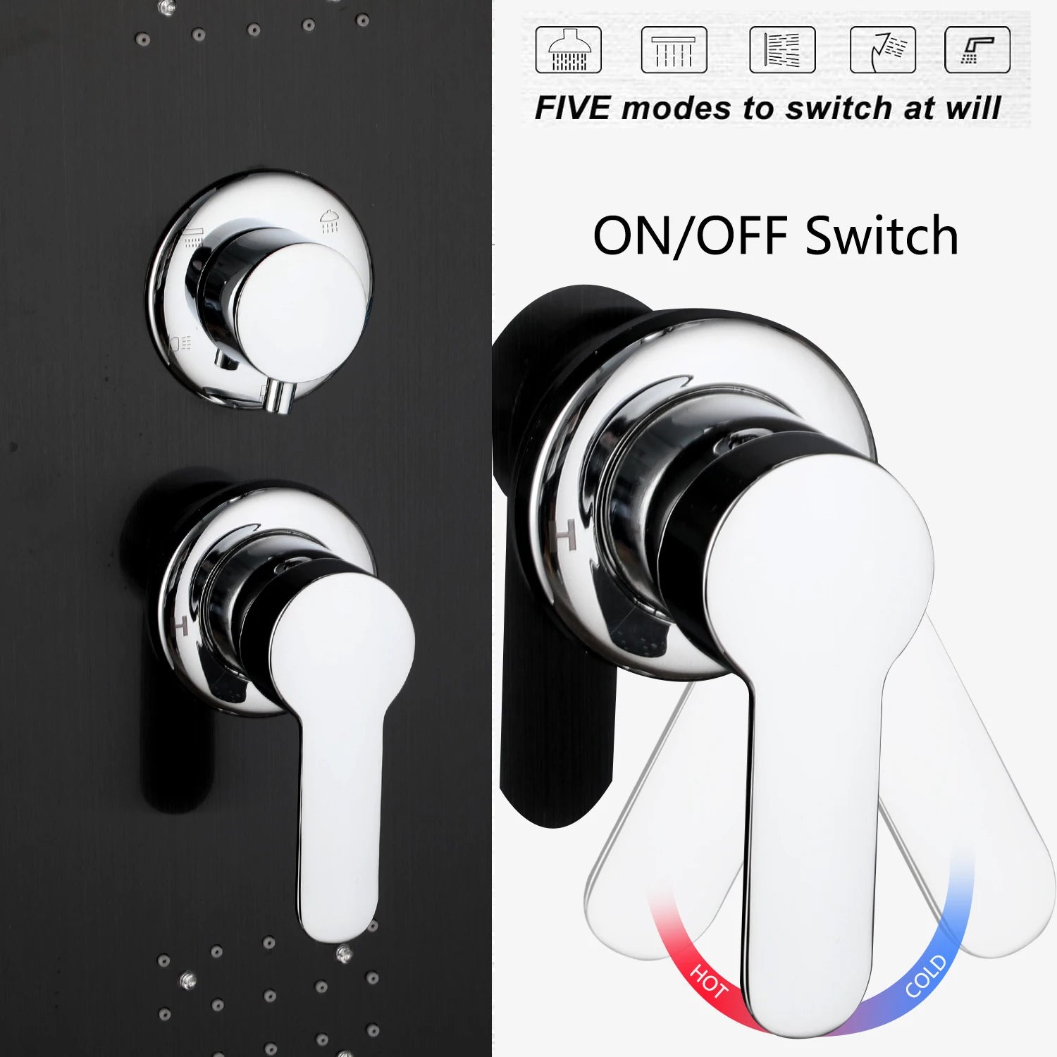Shower Panel Tower with Rainfall, Waterfall & Massage Jets