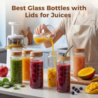 Haven Ridge Refresh Glass Juice Bottle Set with Bamboo Lids – Set of 6