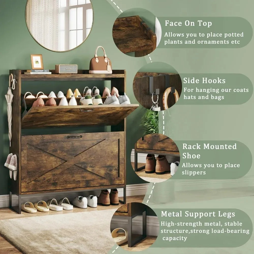 Canyon Grove Rustic Shoe Cabinet with Flip Drawers