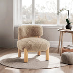Mushroom Finish Accent Chair Fur Fabric Wooden Legs Curved Backrest Contemporary Primary Living Room For Living, Dining Rooms