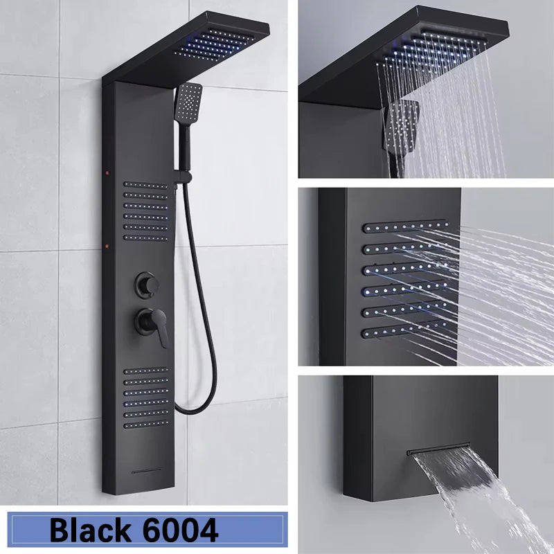 Cascade Elite LED Shower Panel Tower System with Rainfall, Waterfall & SPA Massage Jets
