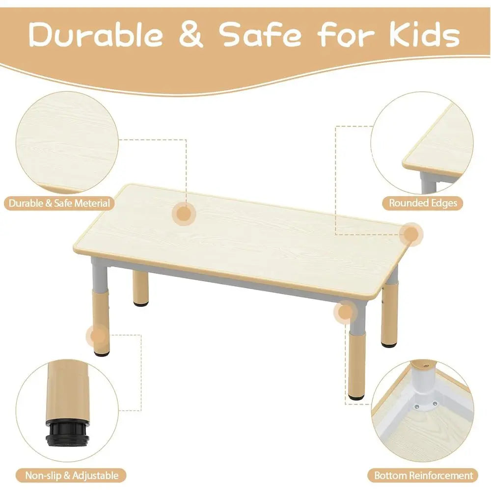Kids Table And 6 Chairs Set Height Adjustable Toddler Table Ages 2-10 Graiti Desktop Non-Slip Legs for Children