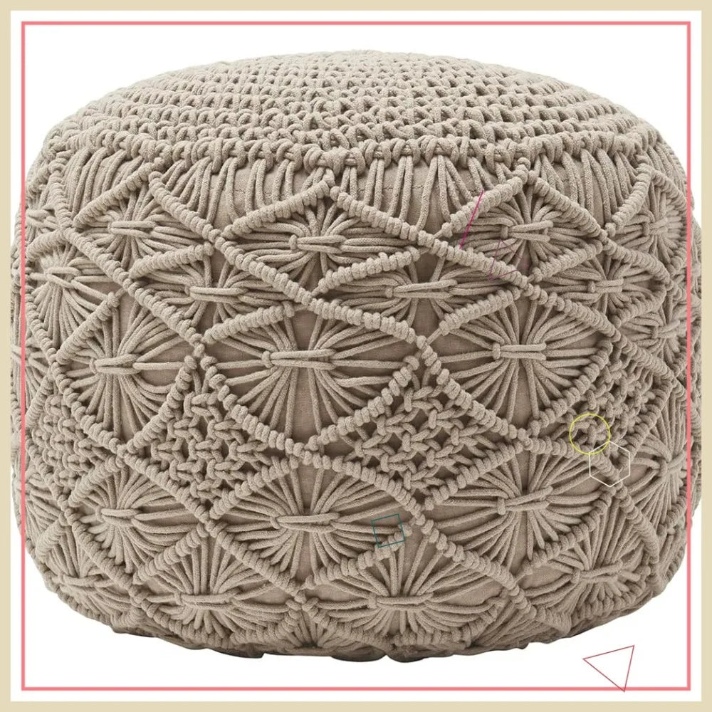 Willow Knit Boho Cotton Pouf Ottoman