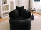 Oversized Bean Bag Chair 43 Inch Round Chenille Fabric Compressed Sofa Lounge with Pillows Black Living Room Bedroom
