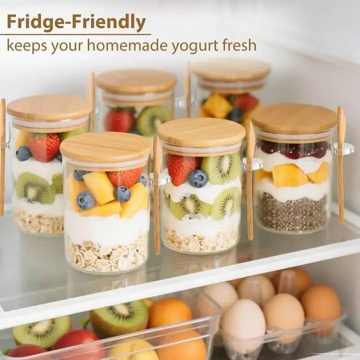 PurePantry 4-Piece Glass Food Storage Jar Set with Bamboo Lids & Spoons