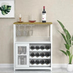 3-Tier Wine Bar Cabinet with LED Lights, Wine Rack, Glass Holder & Mesh Door Storage