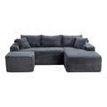 94.5" U-Shaped Sectional Sofa with Deep Seat, No Assembly Modular Cloud Couch in Corduroy Fabric with Ottoman, Space-Saving Sleeper for Living Room Bedroom Apartment, Black