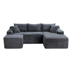 94.5" U-Shaped Sectional Sofa with Deep Seat, No Assembly Modular Cloud Couch in Corduroy Fabric with Ottoman, Space-Saving Sleeper for Living Room Bedroom Apartment, Black