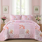 Haven Meadow Boho Floral Quilt Set – 3 Piece