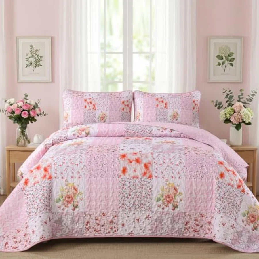 Haven Meadow Boho Floral Quilt Set – 3 Piece