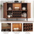 Walnut Wine Bar Cabinet with LED Lights, Wine Rack, Glass Holder & Charging Station - 55.1"