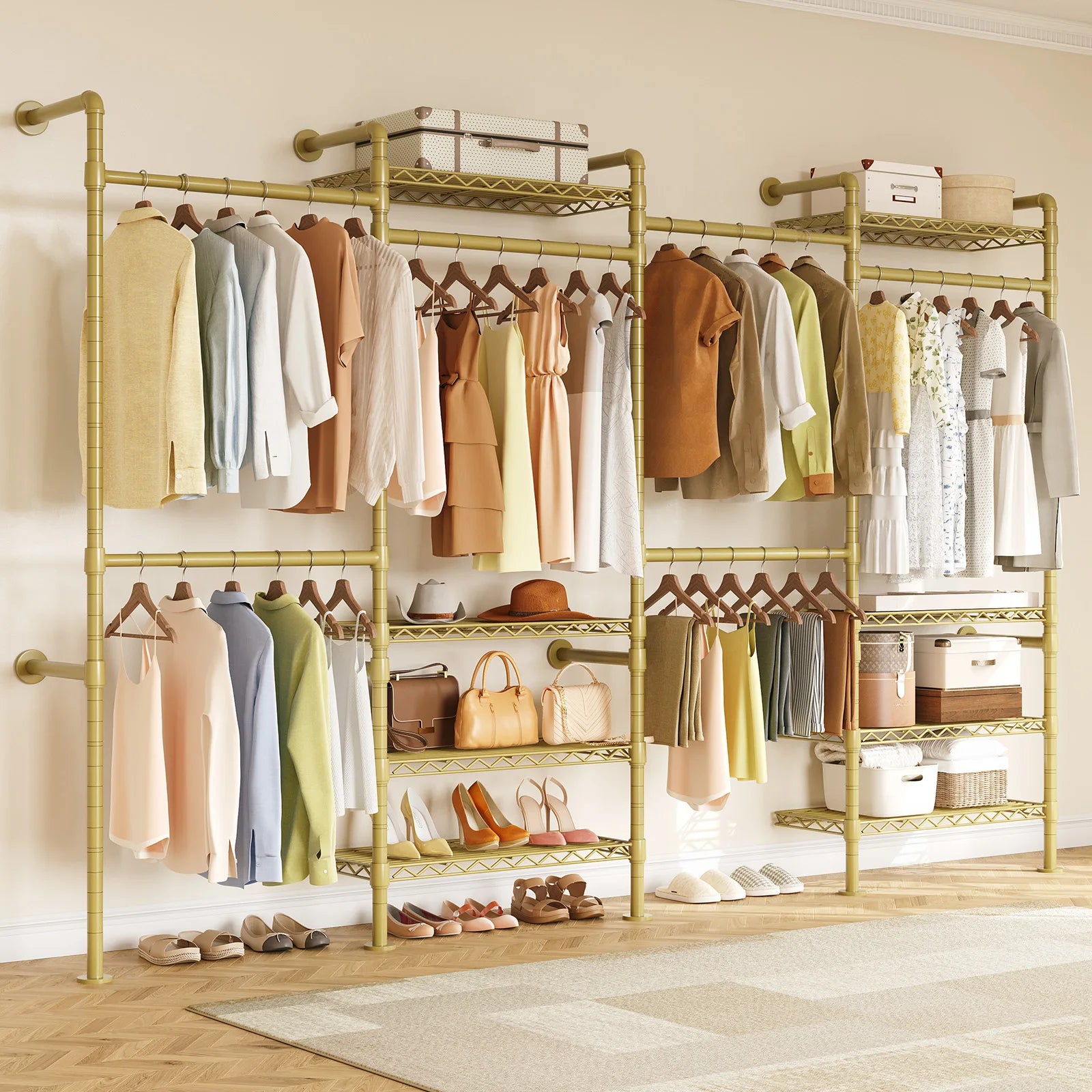 L4 Wall Mounted Industrial Pipe  Clothes Rack, Closet Organizer System with Rods Expandable, Clothing Rack, Corner Garment Rack