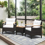 3-Piece Patio urniture Set, PatioOutdoor Rattan Soa Set with Coee Table, Patio Contion Set with Removable Cushion, Cozy Acacia W