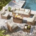 Sandstone Retreat 8-Piece Patio Conversation Set with Fire Pit Table