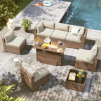 Sandstone Retreat 8-Piece Patio Conversation Set with Fire Pit Table