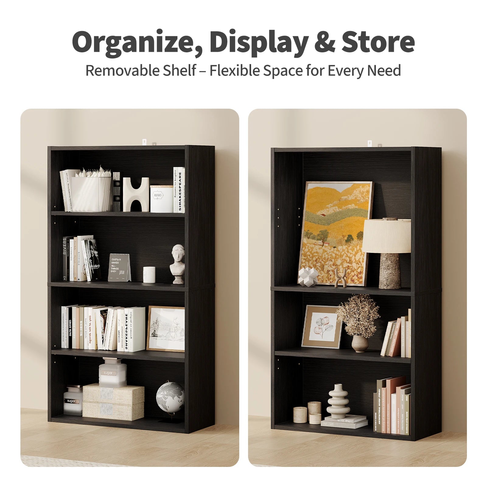 Heritage Essentials 4-Tier Wooden Bookcase & Open Storage Shelf