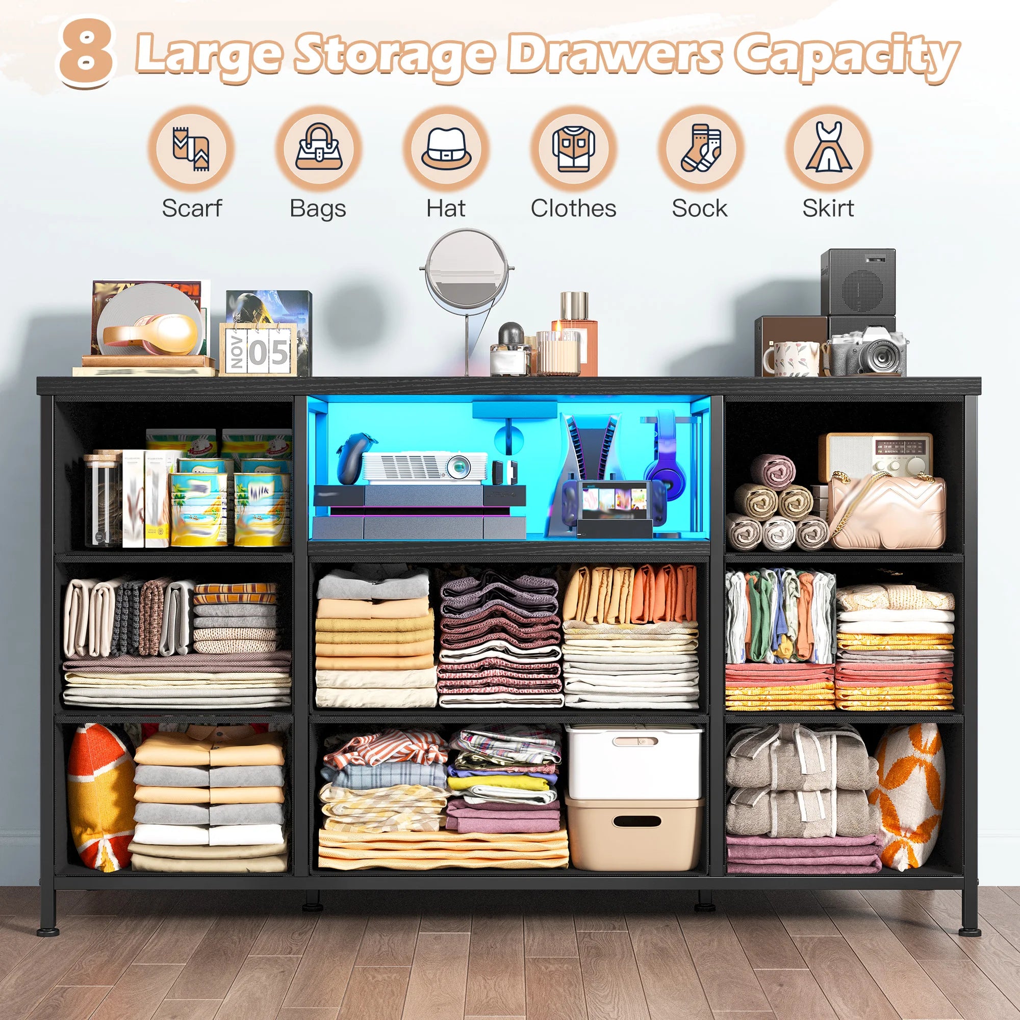 Haven Ridge LED Media Dresser with Charging Station – Fits TVs up to 55 Inches