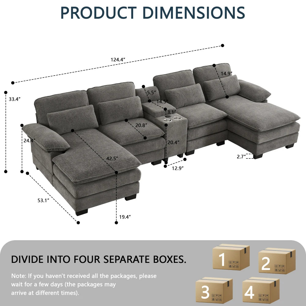 Cloudhaven U-Shaped Chenille Sectional Sofa with Storage – 124 Inch