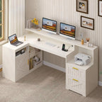 Heritage Farmhouse 62" L-Shaped Executive Desk with Storage & Power Station