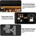 Black Kitchen Pantry Hutch with LED Lighting, Charging Station, Wine Rack & Adjustable Storage