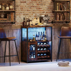 3-Tier Wine Bar Cabinet with LED Lights, Wine Rack, Glass Holder & Mesh Door Storage
