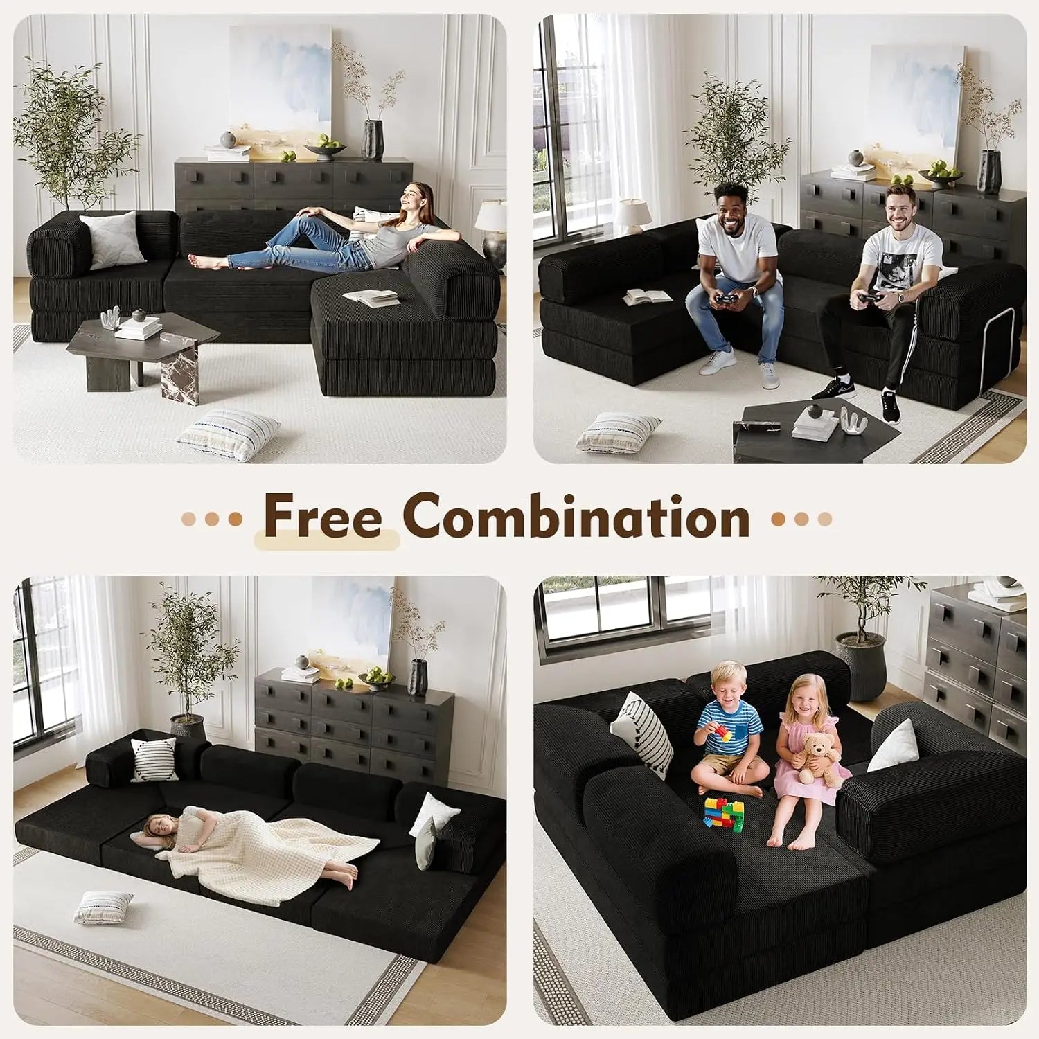 108" L Shaped Boneless Couch, Modular Sectional Sofa with Chaise, Cloud Sectional Couch with Deep Seat & Removable, Customized