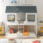 White Twin Over Twin Low House Bunk Bed