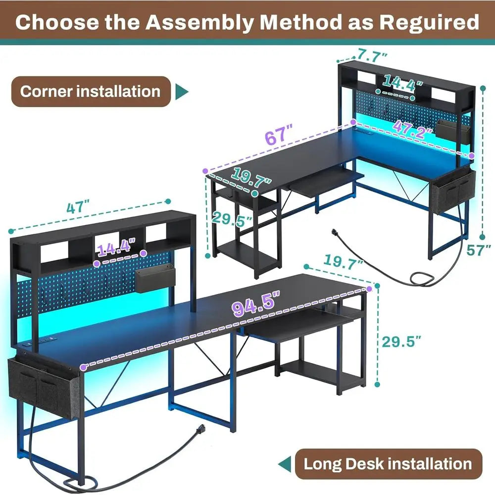Forge 67" L-Shaped Gaming Desk with LED Lights & Power Station