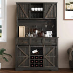 Farmhouse Coffee Bar Hutch with Sliding Barn Door, Wine Racks & 3 Drawers