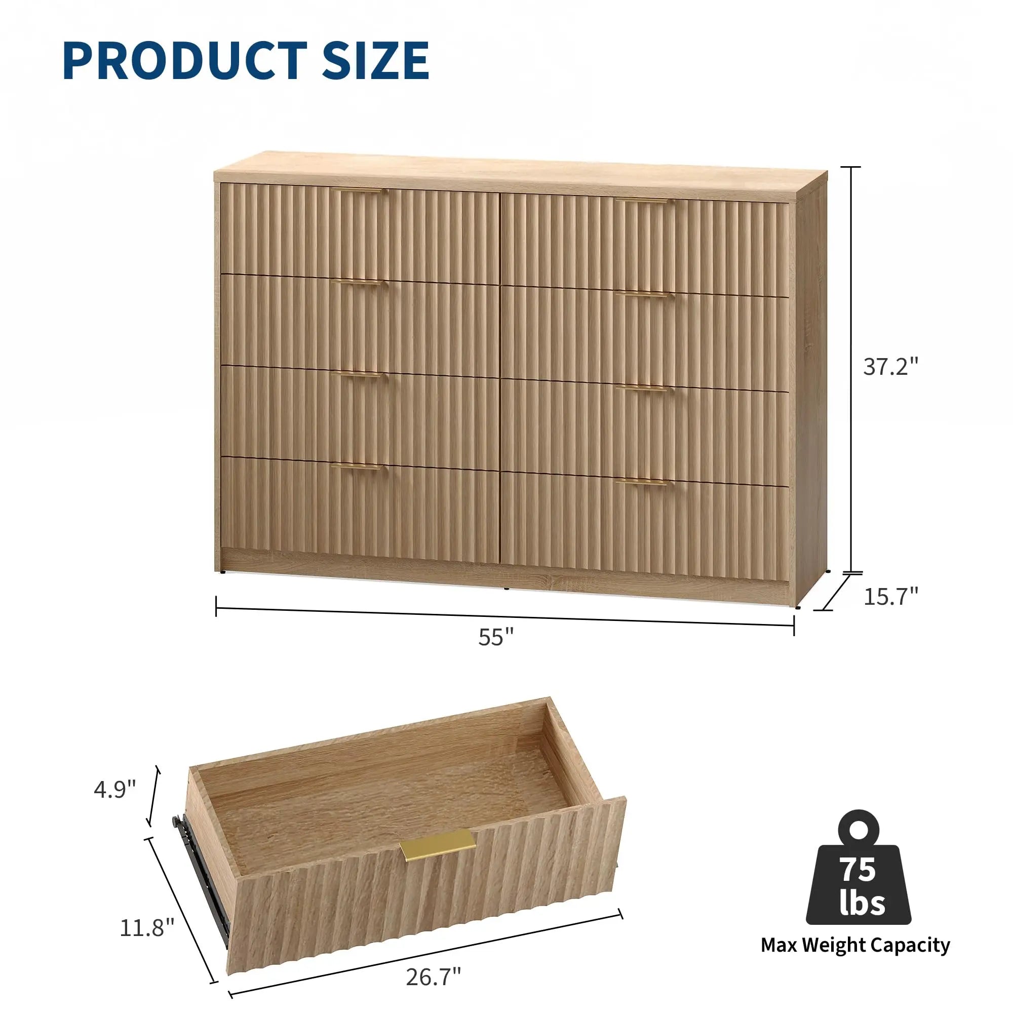 Fluted 8-Drawer Modern Dresser