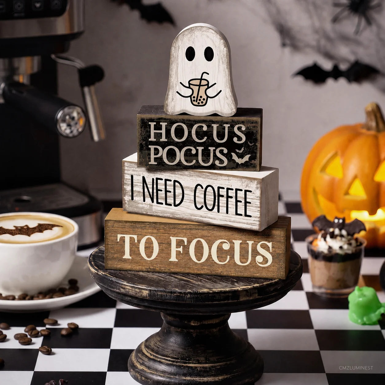 HavenHarvest 4-Piece Wooden Ghost Stack Décor Set – Farmhouse Halloween Tabletop Decorations