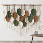39"W×29.5"L Boho Handwoven Leaf Feather Wall Hanging Tapestry, Bohemian Wall Decor for Bedroom Nursery Dorm Living Space