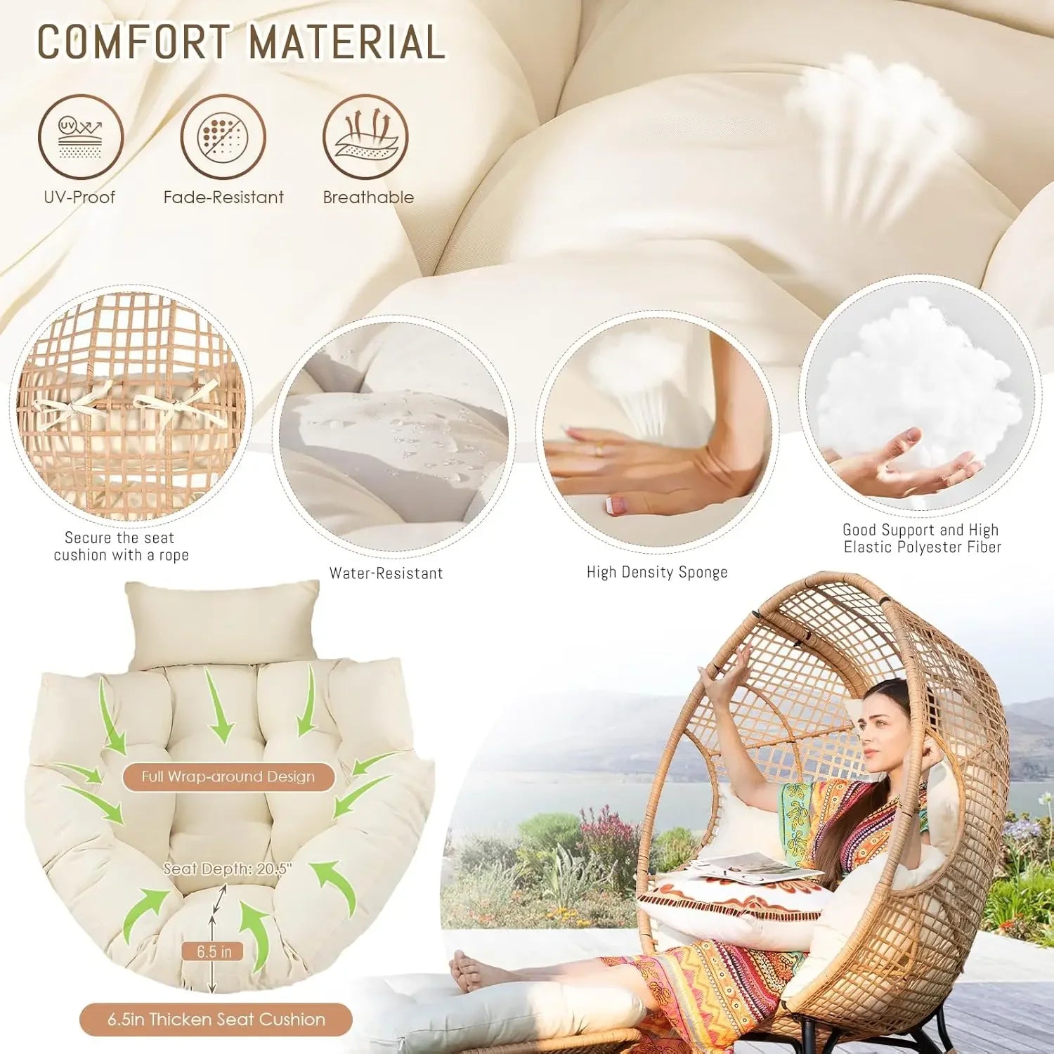 Savannah Wicker Egg Lounge Chair with Ottoman