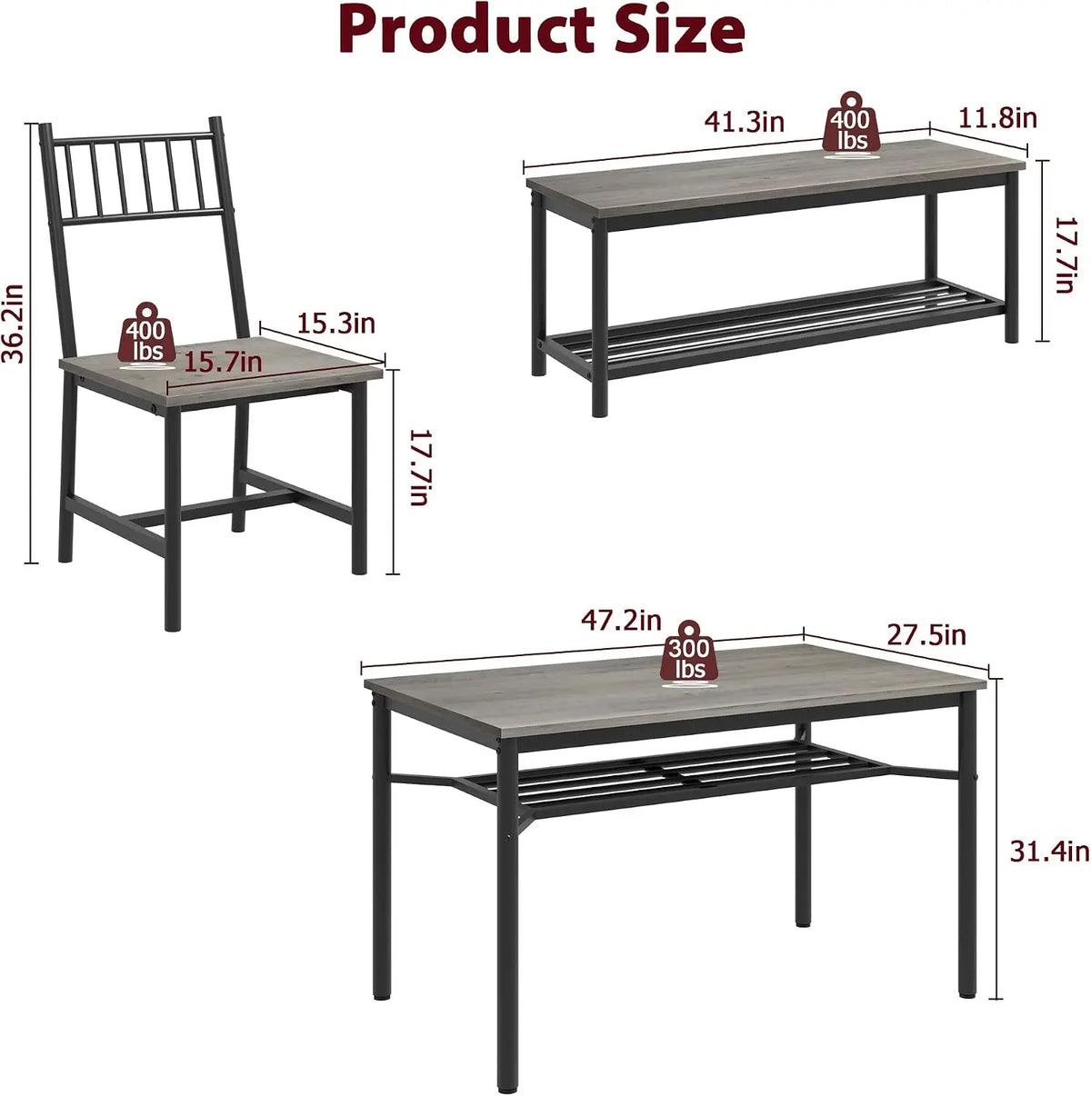 4-Piece Rectangle Dining Table for 4 Farmhouse Kitchen Table Small Dinner Table Kitchen Dinning Table for Dining Room  Apartments