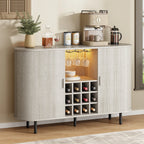 Walnut Wine Bar Cabinet with LED Lights, Wine Rack, Glass Holder & Charging Station - 55.1"